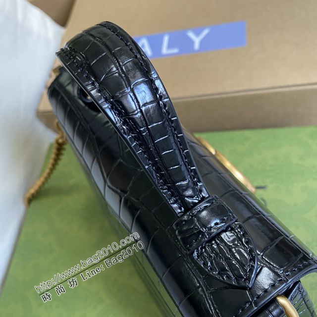 Gucci新款女包 古馳雙G銜縫迷你手提單肩斜挎鏈條包 Gucci鱷魚紋牛皮GG Marmont郵差包系列女包 547260  ydg3203